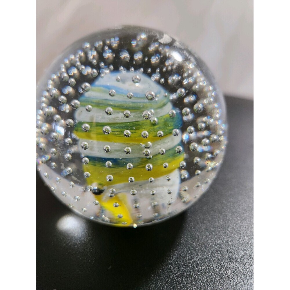 Vintage Art Glass Paperweight Multi Color Swirls Bullcante Controlled Bubbles *